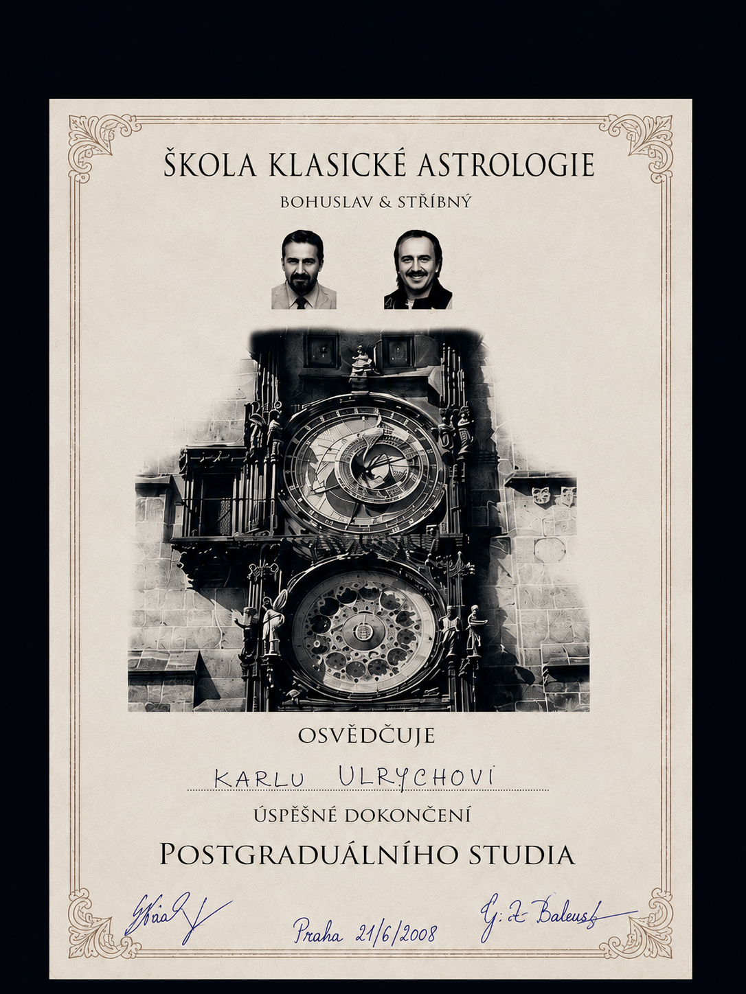 Osvědčení Školy klasické astrologie – postgraduální studium
